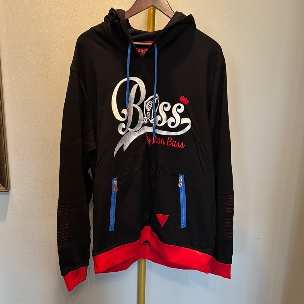 Catching Bass by Ron Bass color block hoodie red and black EUC 3XL
